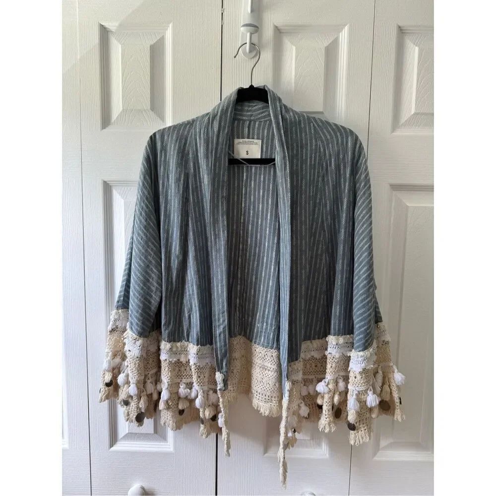 ZARA Boho Kimono Jacket - Small - Tassels, Pom Pom’s